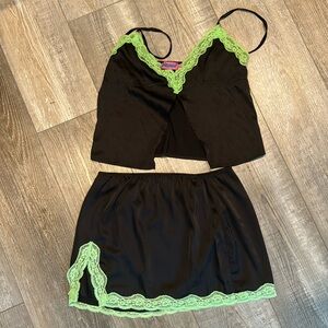 Edikted- Lacey Satin Slit Crop Top With Matching Mini Skirt. Size M